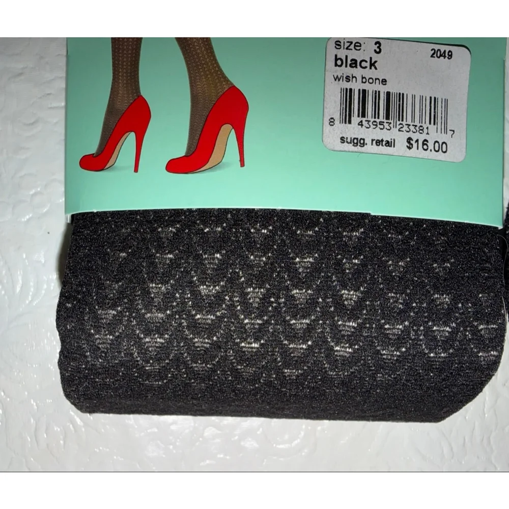 NWT Assets by Spanx Shaping Control Tights Size 3 Black Textured wishbone